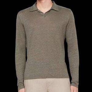 NWT Vince Linen Long Sleeve Johnny Collar Shirt Size S M92139610A Sycamore